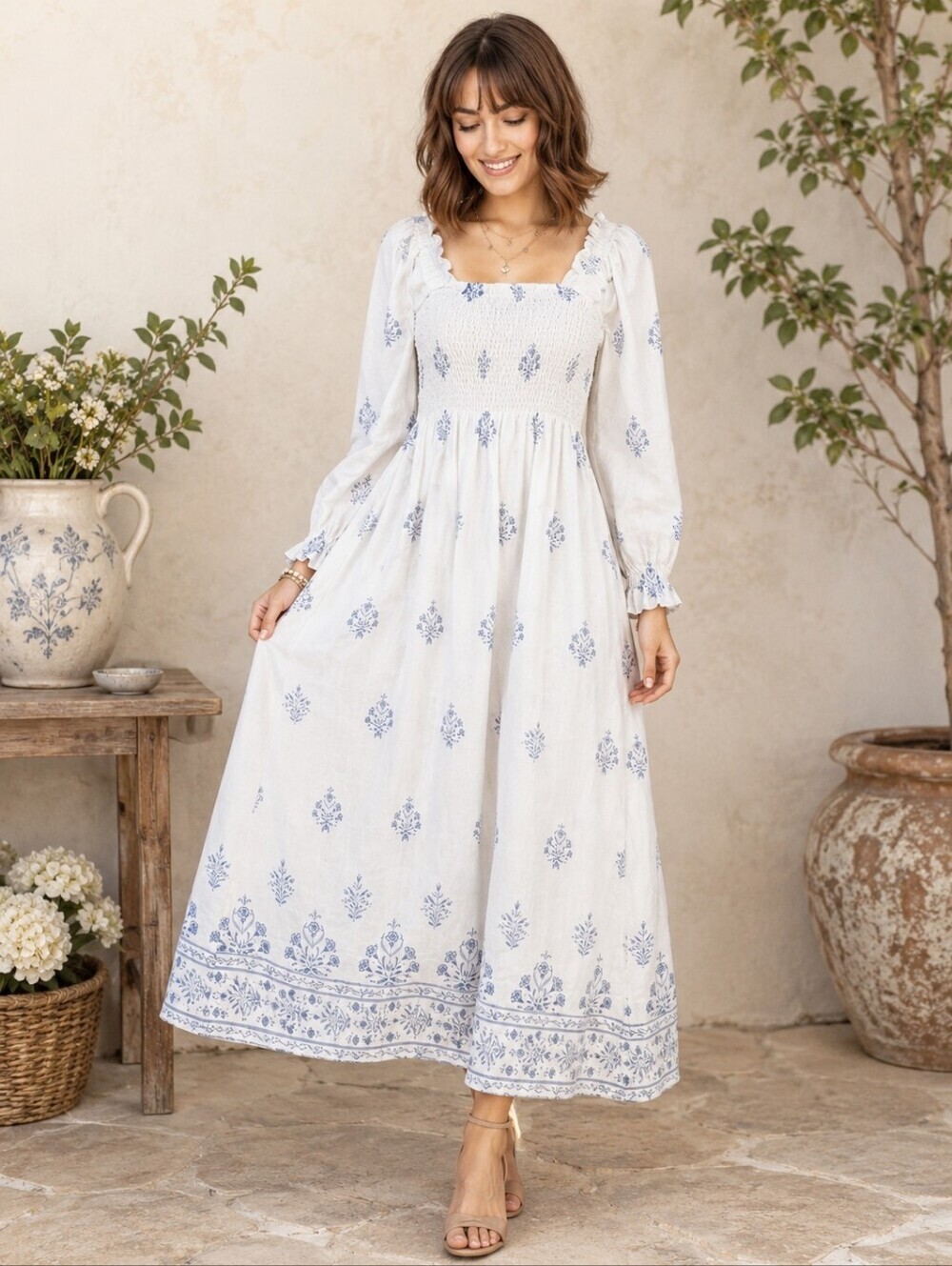 NEW Spartina 449 Riverly Linen Smocked Peeples Song Floral Dress